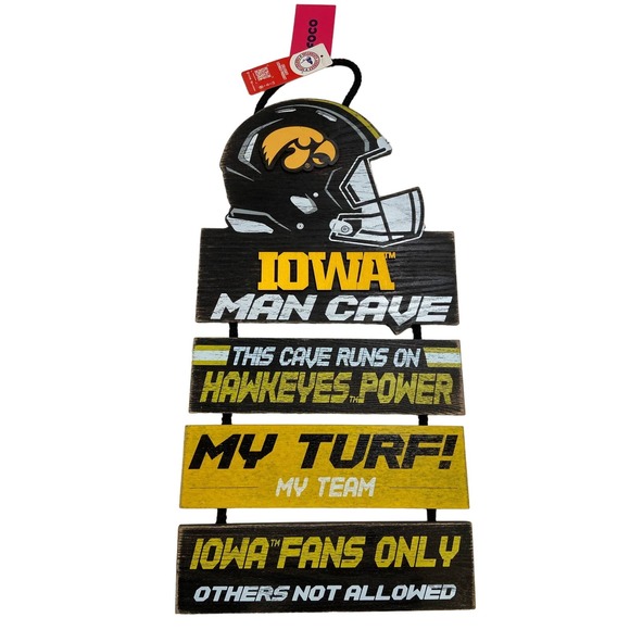"FOCO NCAA Iowa Hawkeyes T Helmet Man Cave Wall Sign" - Picture 1 of 10